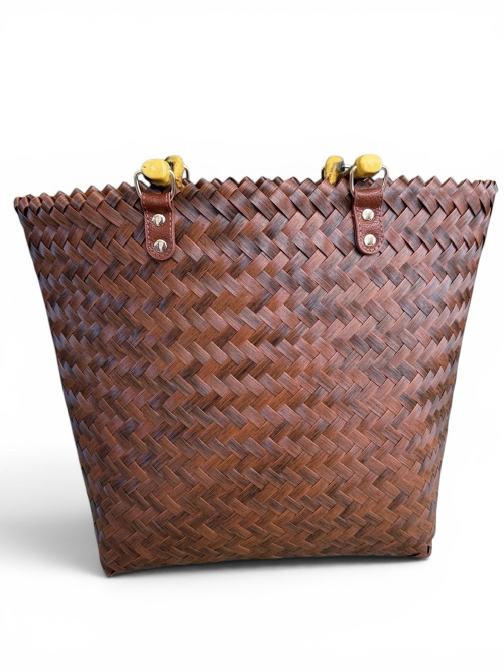 NWT Tommy Bahama Hand Woven Brown Beach Tote Bamboo Handles Starfish Tassel - Picture 6 of 14
